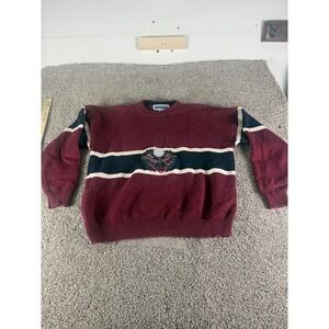 Harbour Classics Mens XL Golf Crest Knit Sweater Maroon Striped Ramie Cotton